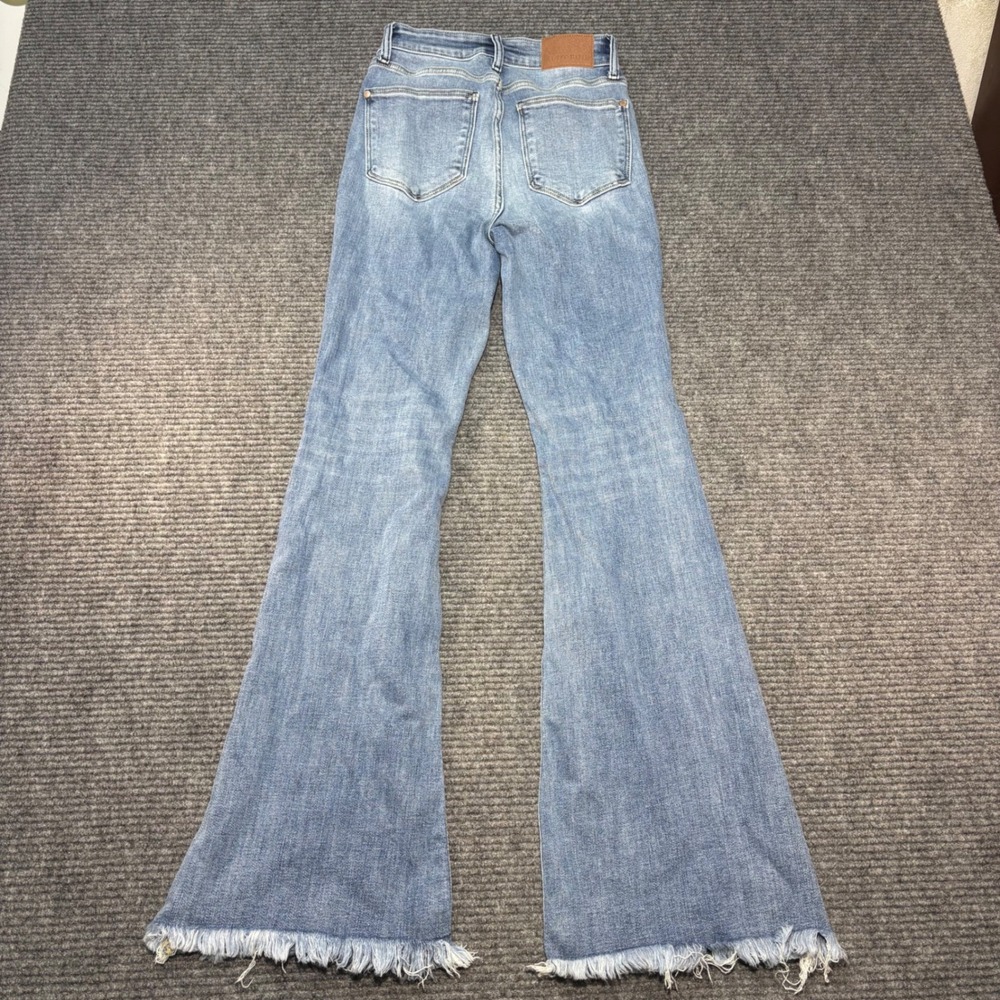 Judy Blue High Rise Flare‎ Jeans Light Wash Raw Hem Front Seam Size 0/24 - Picture 4 of 8